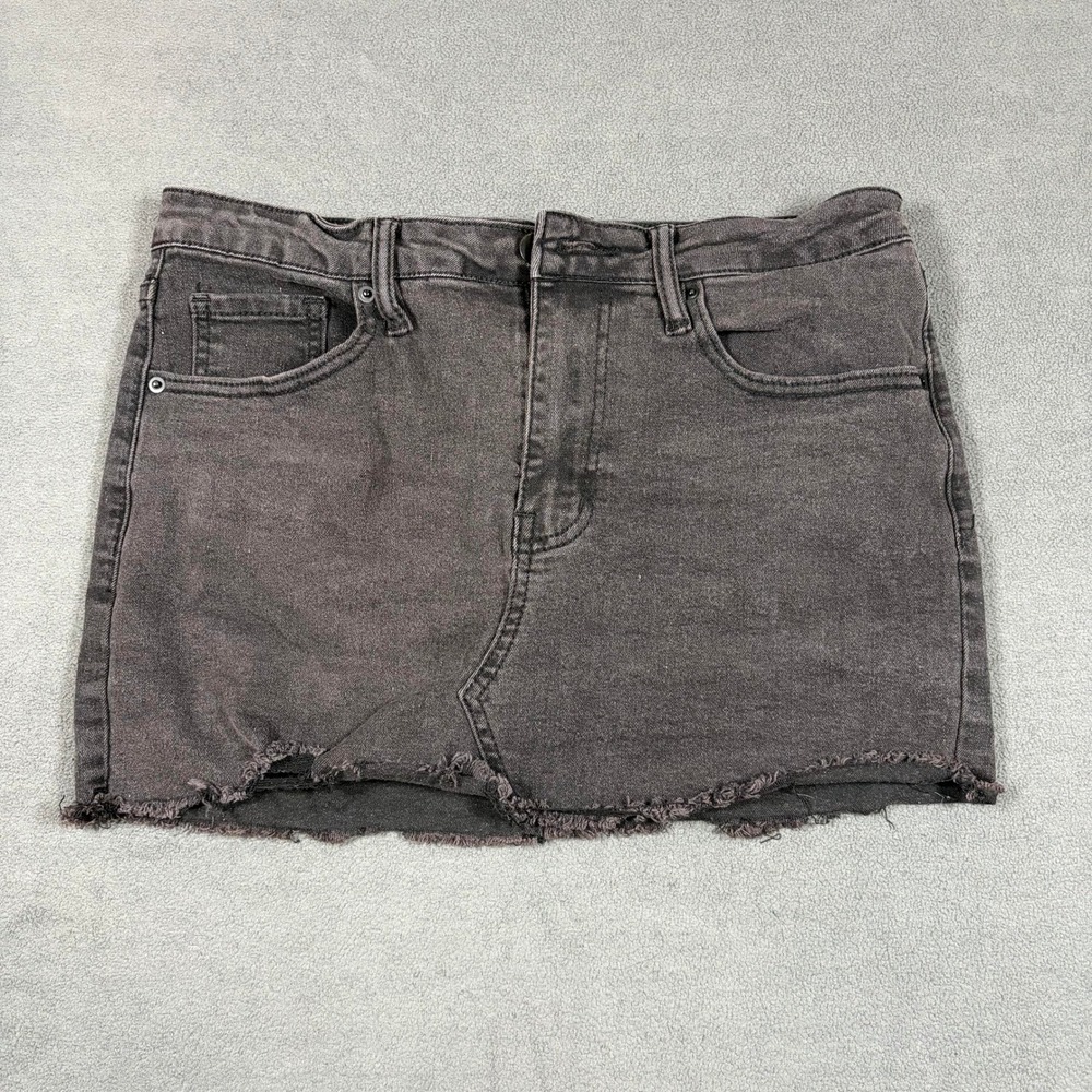 Fashion Nova Denim Skirt Womens Medium Black Wash Raw Hem Distressed FN4003MNYJ